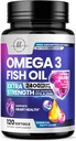 Omega 3 Doplňky rybího oleje 2400mg - Triple Strength Omega 3 Fatty Acids, Natural Heart Health Brain & Joint Support - Fatty Acids with EPA & DHA - Wild Caught Fish Oil Supplement - 120 Softgels