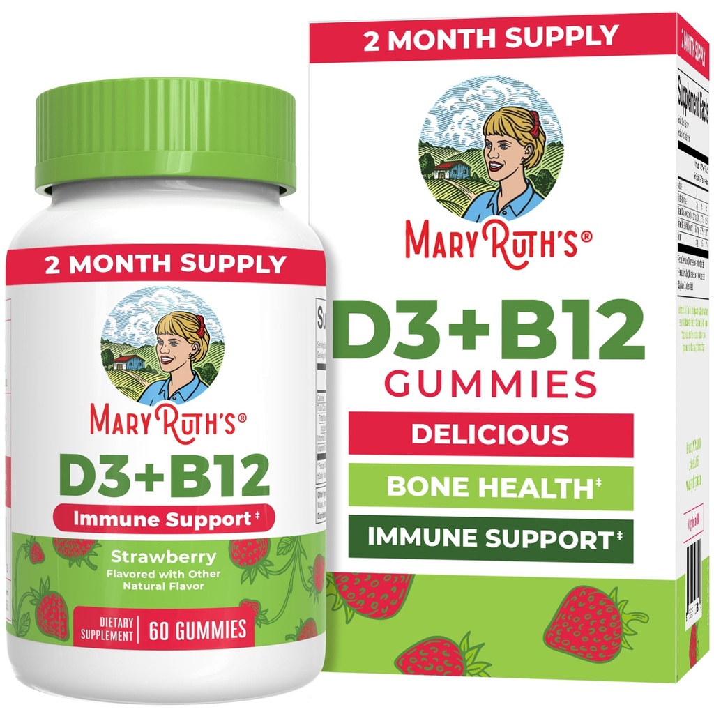 MaryRuth Organics Vegan Vitamin D3 + Vitamin B12 Gummie 124; 2 Měsíční dodávky 124; Podporuje zdraví kostí 124; Imunitní podpora dodatek 124; Energetické doplňky 124; Methyl B12 Vegan Non- GMO gluten zdarma 124; 60 Služeb