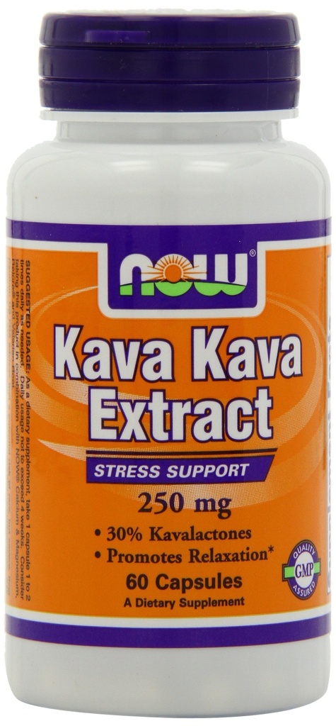 Nyní doplňky, Kava Kava Extract 250 mg, 30% Kavalaktones, Bylinné relaxační mísení *, 60 Veg Kapsle