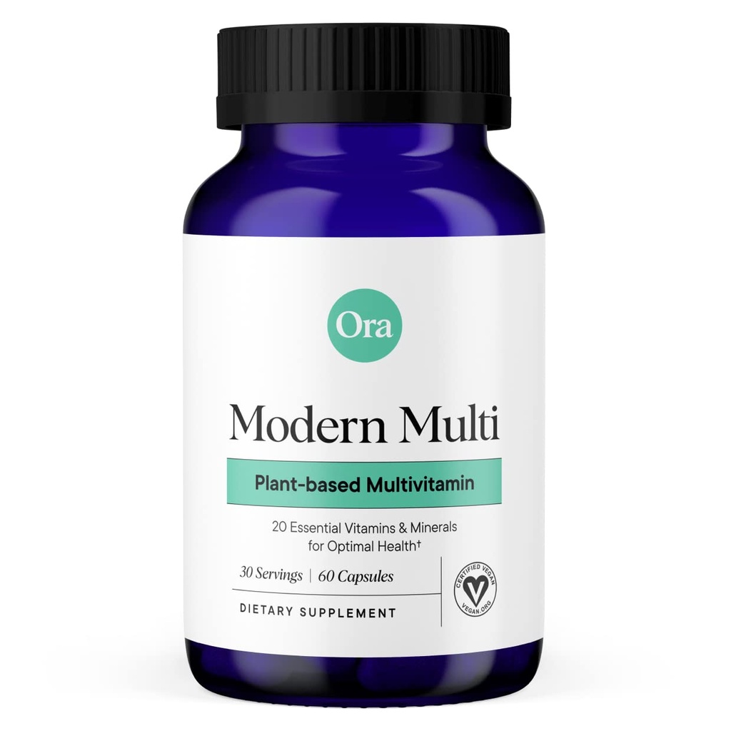 Ora Organic Plant Based Multivitamin pro ženy a muže, Bluelight Protection - Mozek, Oko, Energie, Imunitní, Kůže, Vlasy, Srdce, a Kostní Zdraví Podpora, 60 Vegan Kapsle