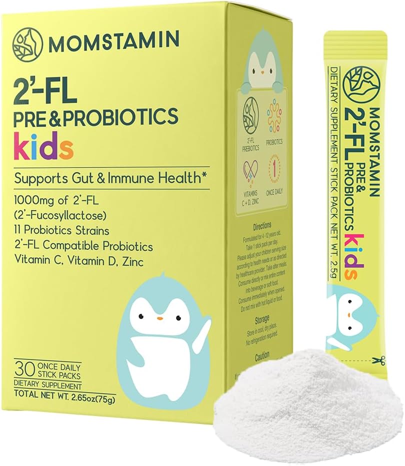MOMSTAMIN 2 '-FL HMO Prebiotika a Probiotika pro děti, 1000mg Lidské mléko Oligosacharid 2' -FL prášek, patentované 11 Strany, Zdravý Gut mikrobiom, Imunite & Digestive dodatek, IBS Relief - 30 Sticks