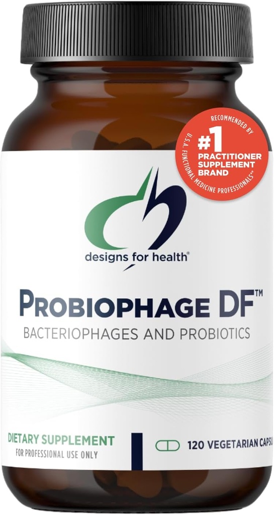 Design pro zdraví Probiophage DF - Bakteriophage Prebiotic + Probiotický dodatek - Probiotika pro potravu + imunitní podpora - Dairy Free Pre a Pro Biotics ve zpožděných kapslích (120 Počet)