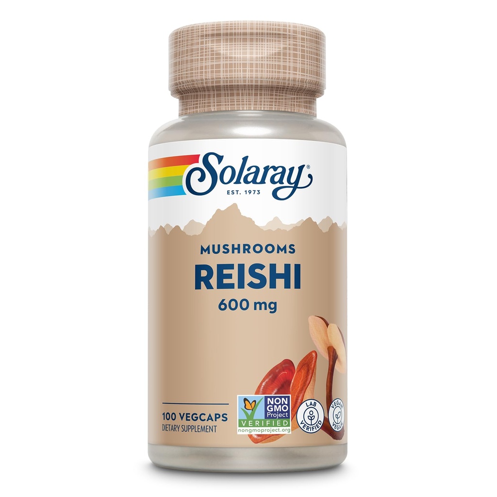 SOLARAY Reishi Houba 600mg - Reishi Houba Kapsle pro imunitní podporu - Vegan, Laboratoř ověřena - 60denní záruka vrácení peněz - 100 Služeb, 100 VegCaps