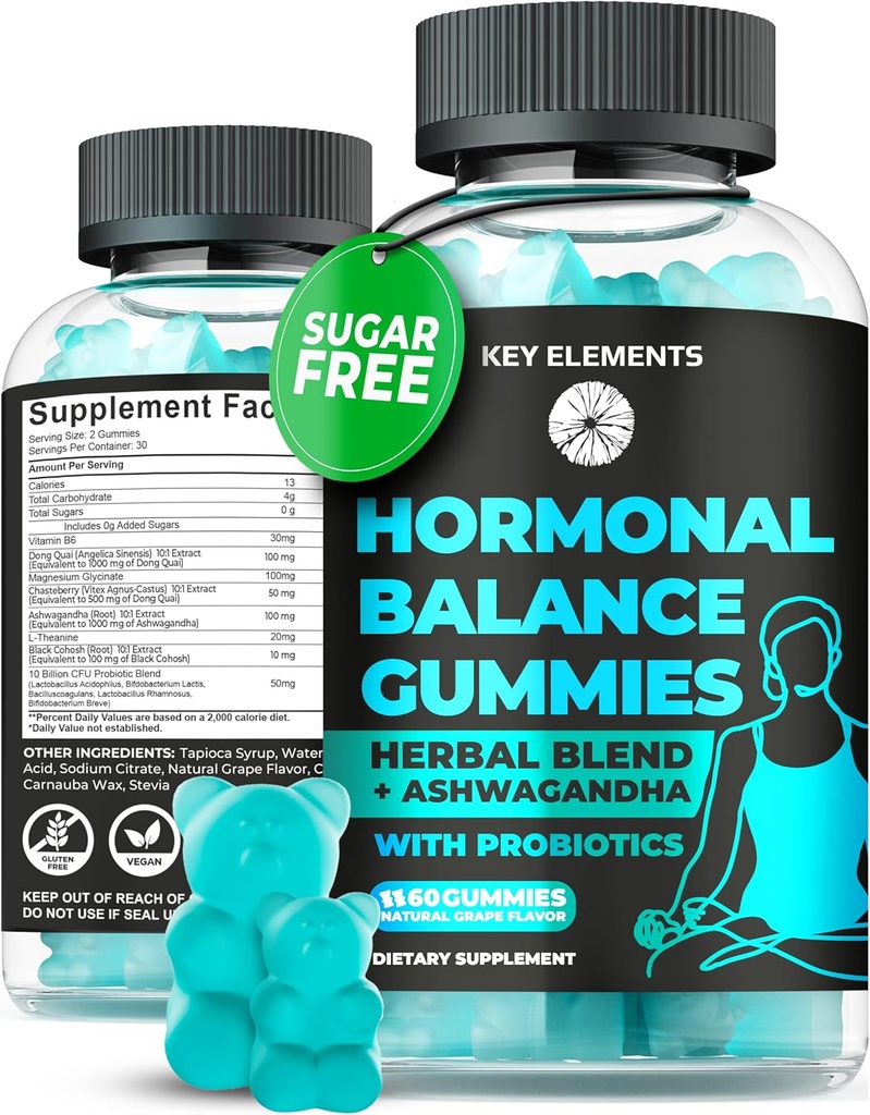 PMS Gummies Hormonální bilance Doplňky pro ženy - Probiotické PMS Vitamíny Menstruační křeče Relief, Hot Flashes Menopause Support - PMS Relief s Dong Quai, Chasteberry, Black Cohosh & Ashwagandha