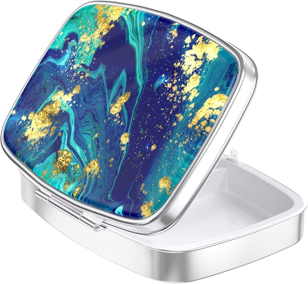 Nipichsha Pill Box, Malý Pouzdro na pero pro Purse & Pocket, Roztomilý Pořadatel Travel Medicine, Portable Medicine Container Holder to Hold Vitamíny, Léky, Rybí olej a dodatek, Ocean Teal Marble