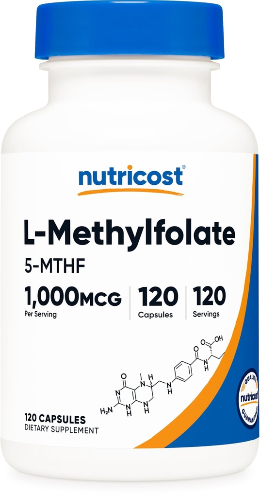 Nutrikost Methylfolát 1000mcg, 120 Vegetariánských kapslí - Gluten Free, Non- GMO (Methylovaný folát)