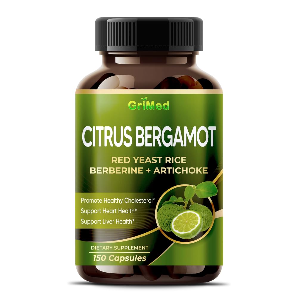 Citrus Bergamot 50: 1 Extract 20,400mg s Red Yeast Rice, Česnek, Artyčok pro zdravý cholesterol, Heart Health - Made in The USA (150 Počet (balení po 1))
