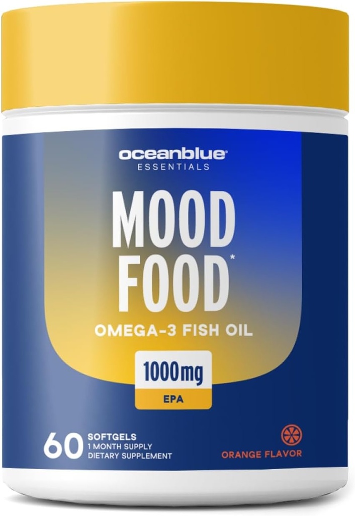 Oceanblue Essentials Mood Food Omega 3 Omega 124; Triple Strength Fish Oil 1000mg EPA for Mood Support Owe124; Burless Mini Softgels Omega 124; Heart Health, Non- GMO (60 Počet)