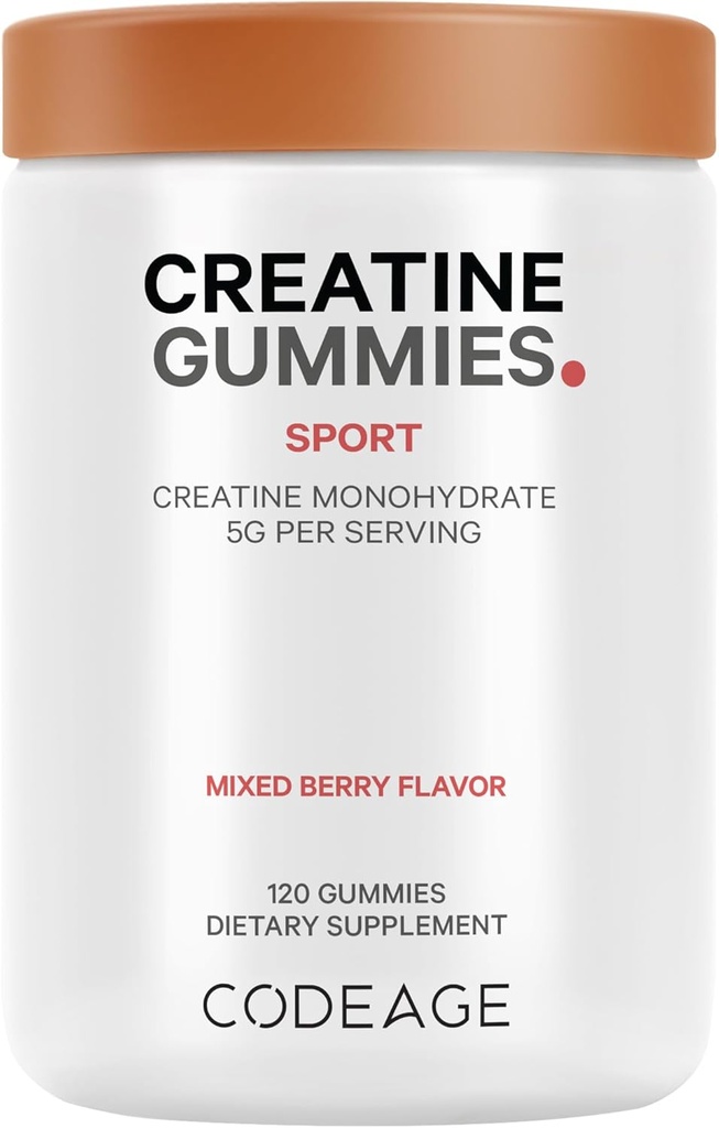 Kodeage Creatine Monohydrát Gummies Dodatek - 5000mg Creatine - AstraGin Panax & Astralagus - Sport Gummy - Smíšené Berry Flavor - Kettlebell Shape Vitamíny - Vegan - Non- GMO - 120 Gummies