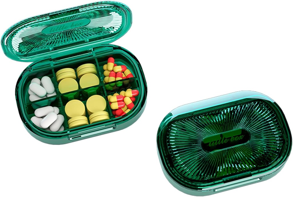Small Pill Box, Moisture Proof Pill Case, Travel Pill Organizátor pro kapesní kabelku, Denní portable Medicine Vitamin, Rybí olej, Dodatek (Zelený)