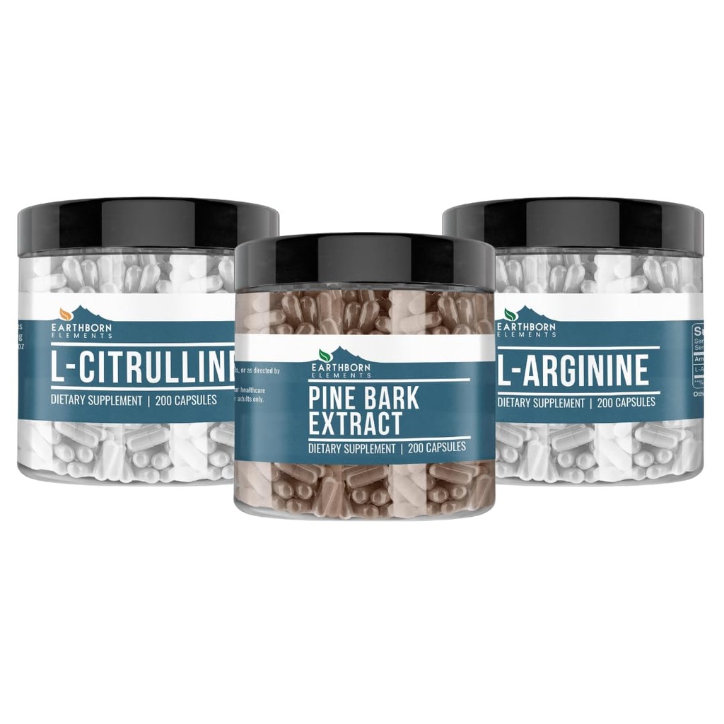 Pozemské prvky Pine Bark, L- Arginin, & L- Citrulin Kapsle Bundle, 200 Kapsle Každý, Čisté a neředěné, Žádné přísady