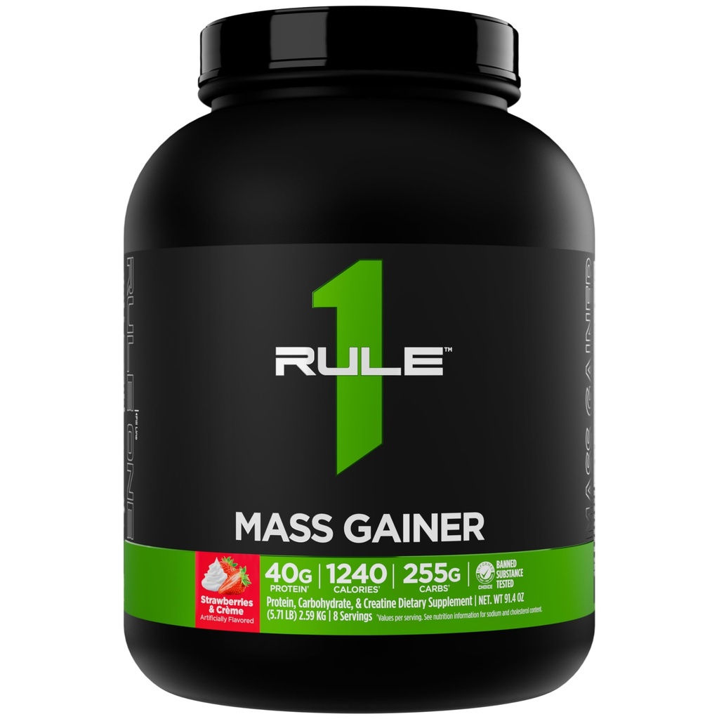 Pravidlo 1 Mass Gainer - Vysokokalorický váhový zisk Formule s 1,220 + kalorií, 250g + Complex Carb Blend, 40g All- Whey Protein Per Serving (8 Služeb, Jahody & Crème)