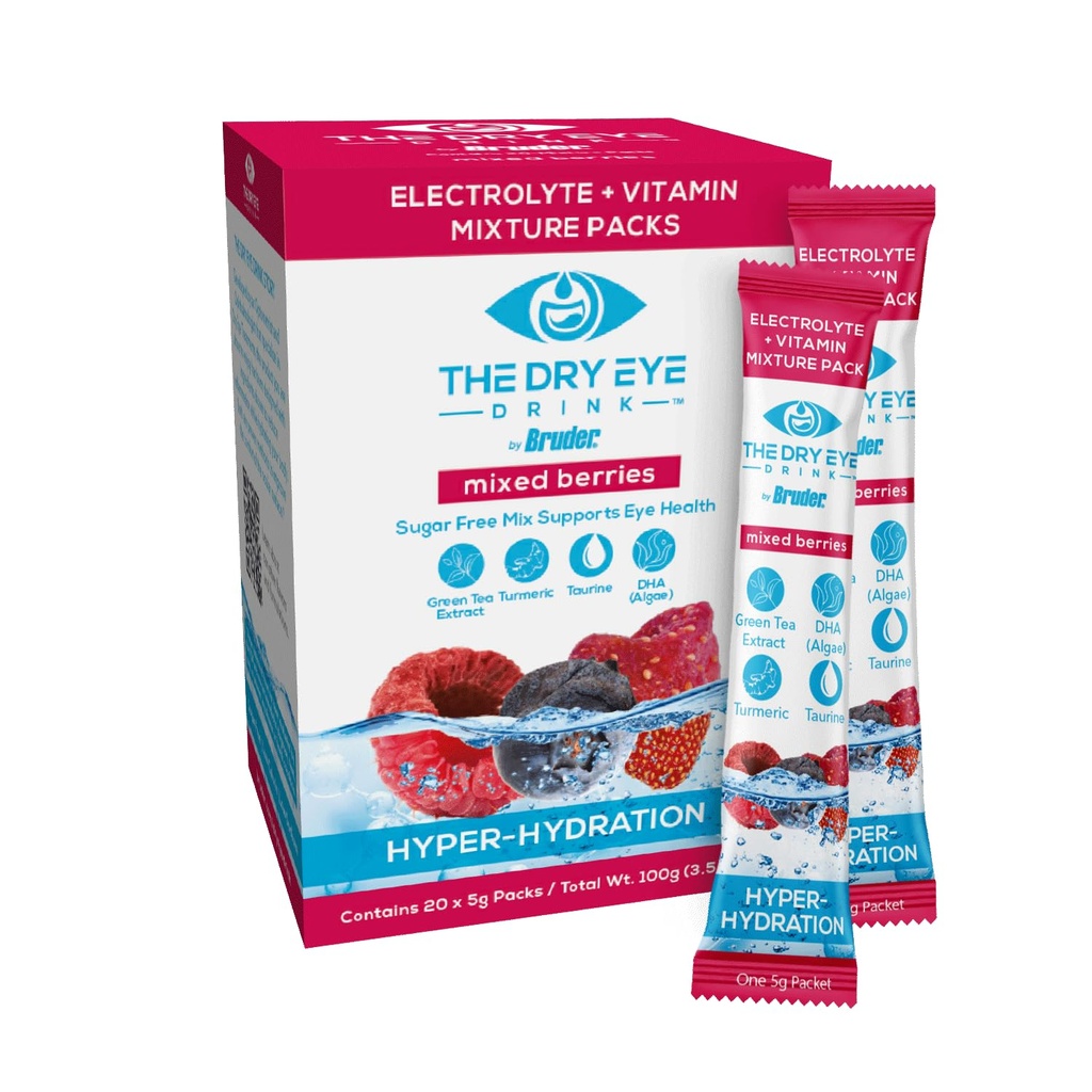 l Ultimate Hydratace pro suché oči l Sugar- Free Electrolyte Powder Packets l Směs s vitamíny, Zelený čaj, Kurkuma, Taurin, a DHA l 5g x 20 Packets (Smíšené Berry)