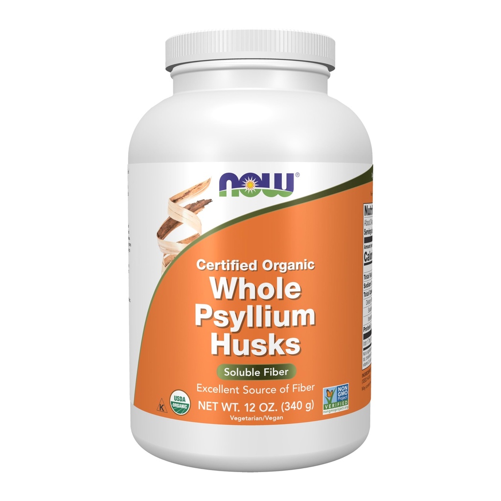 Nyní potraviny doplňky, celé Psylium Husks, Certified Organic, Non- GMO Projekt ověřen, Soluble Fiber, 12- Ounce