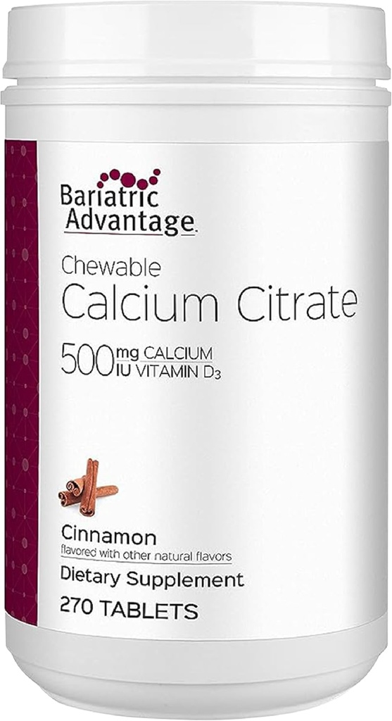 Bariatrická výhoda Citrát vápníku Žvýkací 500 mg - pro Bariatrické chirurgie Pacienti - Vysoký potenciál, Easy- Digest tablety - Citrát vápníku - Kostní doplňky síly * - 270 Počet - Skořice