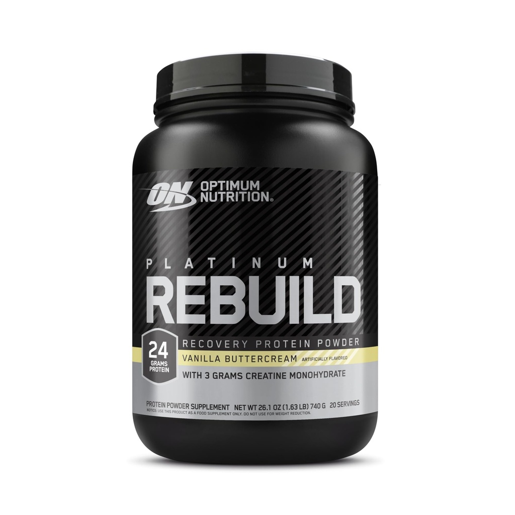Optimum Nutrition Platinum Rebuild, Premium Platinum Blend Protein Powder with Creatine, Vanilla Buttercream, 20 Služeb
