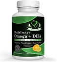 Halalways Omega + DHA Gummies - Triple Strength Omega 3 Fish Oil Gummy Vitamíny s DHA Fatty Acids, Nature 's Heart Health, Orange & Lemon Flavor Certified Halol Dodatek