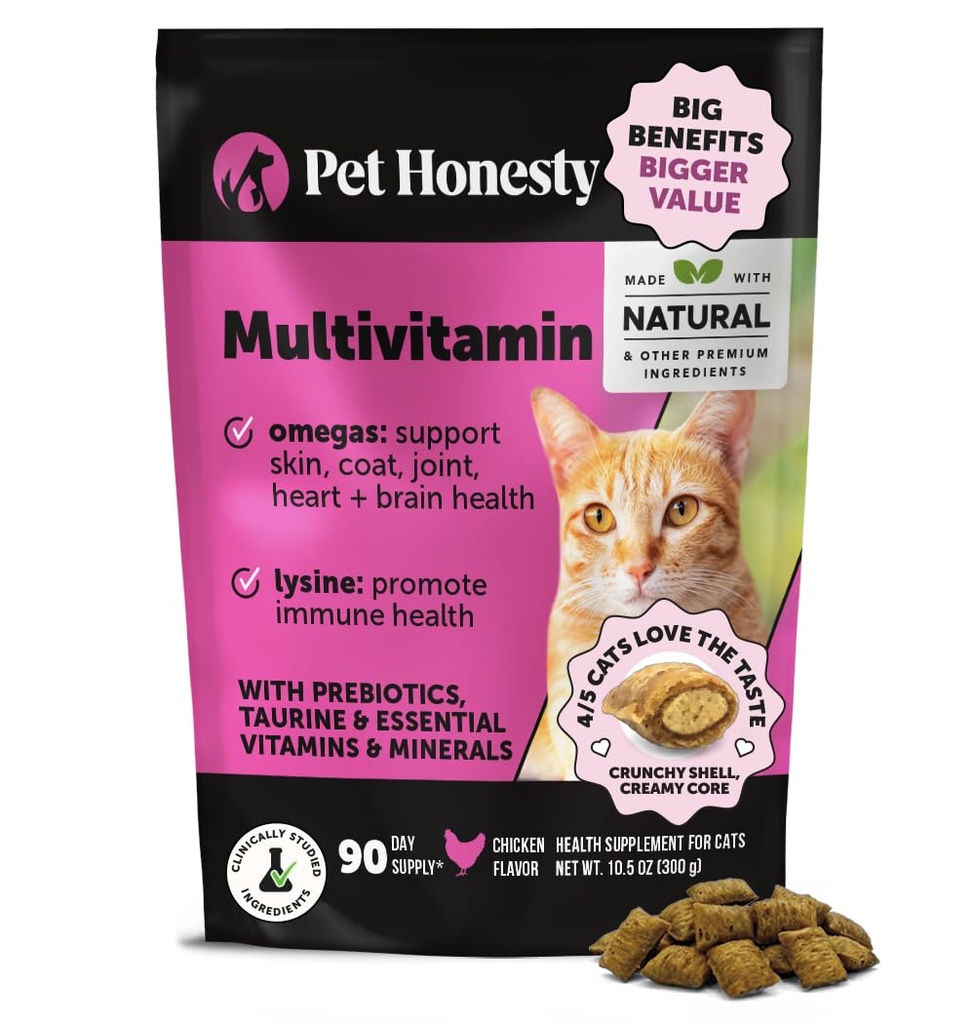 Kočka Multivitamin Chews - Kočičí léčby pro zdraví + imunitní, společná podpora, kůže & Coat, a Digestion - Omega 3s, Lysin & Probiotika pro kočky, Vitamíny pro kočky - Kuře (90- Day Supply)