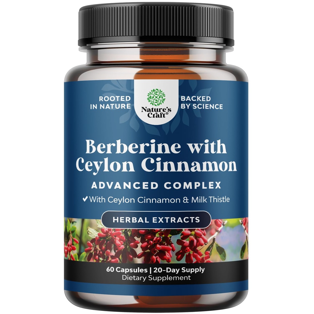 Vyvažování Berberine Plus 1200mg Per Serving Complex - Antioxidant Berberine s Ceylon Skořice Kapsle Plus Silymarin Mléko Thistle Extract - Aktivní PK pro srdeční zdraví a podporu cukru 60 Kapsle