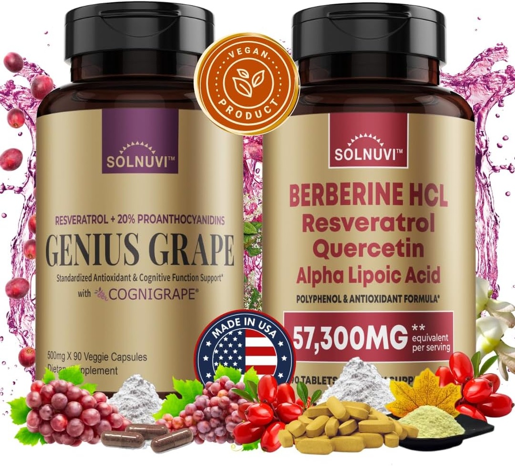 Neuro Defense Bundle: Berberine & Resveratrol Complex - Klinicky testovaný Cognigreen, Quercetin, Alpha Lipoic Acid - Brain Health & Antioxidant Support - Non- GMO, gluten- free, Vegan dodatek