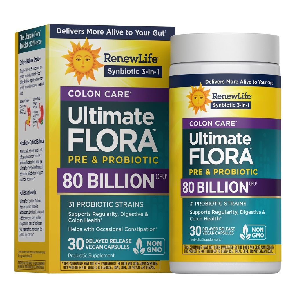 Reew Life Probiotic Colon Care Probiotické kapsle, Denní dodatek nabízí Colon Support, L. Rhamnosus GG, Dairy, Soy a gluten- free, 80 Milionů CFU, 30 Počet