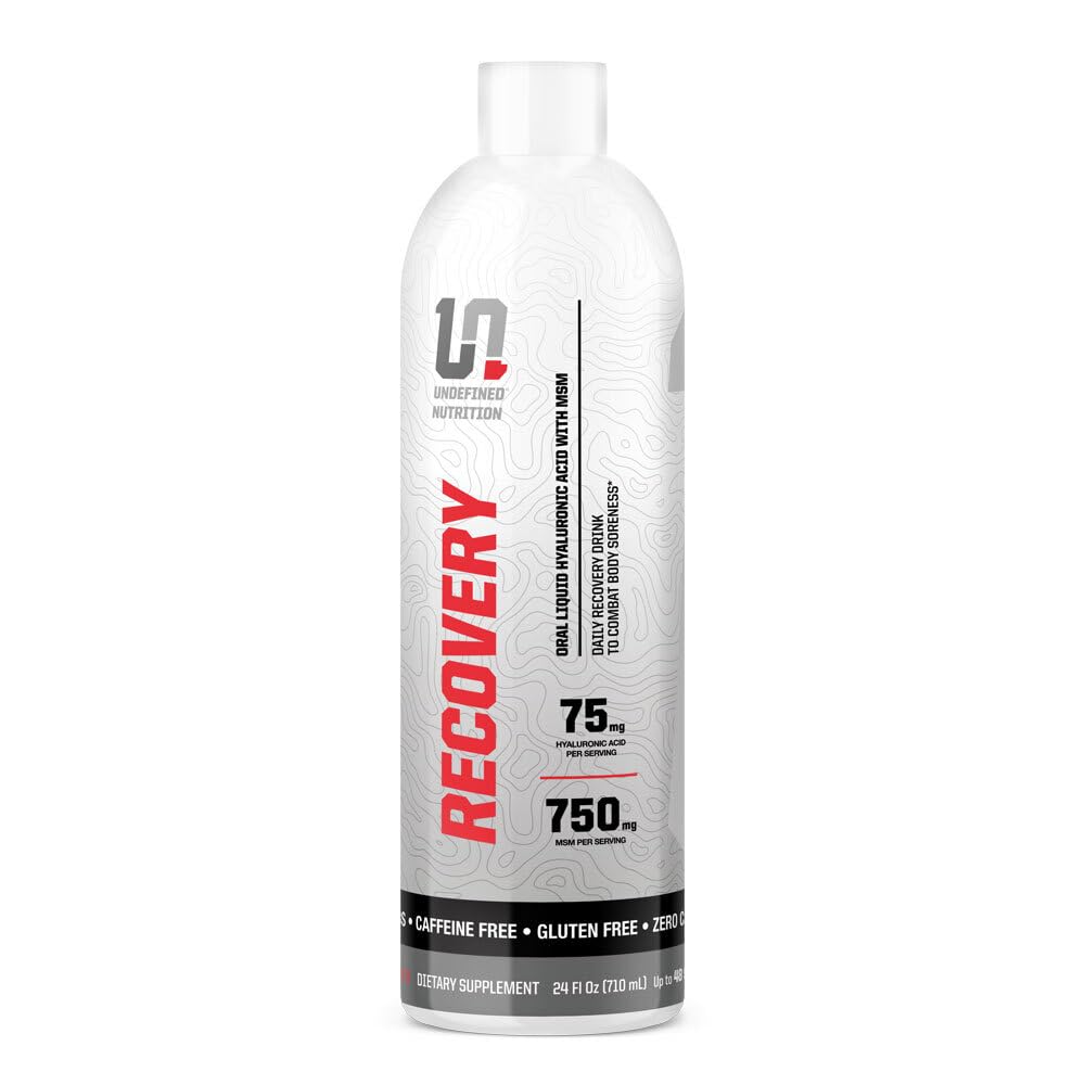 Undefined Nutrition Recovery by Brian Shaw - Oral Liquid Hyaluronic Acid (HA) + MSM - Protects Joints and Muscles, Reduces Post Workout Soreness – Joint and Connective Tissue Repair Supplement – 24 oz