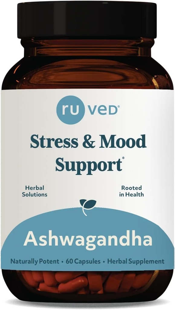 ruved Ashwagandha Kapsle - Organic Ashwagandha Root Extract Dodatek pro muže a ženy, 500mg per Pill pro Adrenal Health and Celk Wellness - 60 Vegetariánské Kapsle (1 Počet)