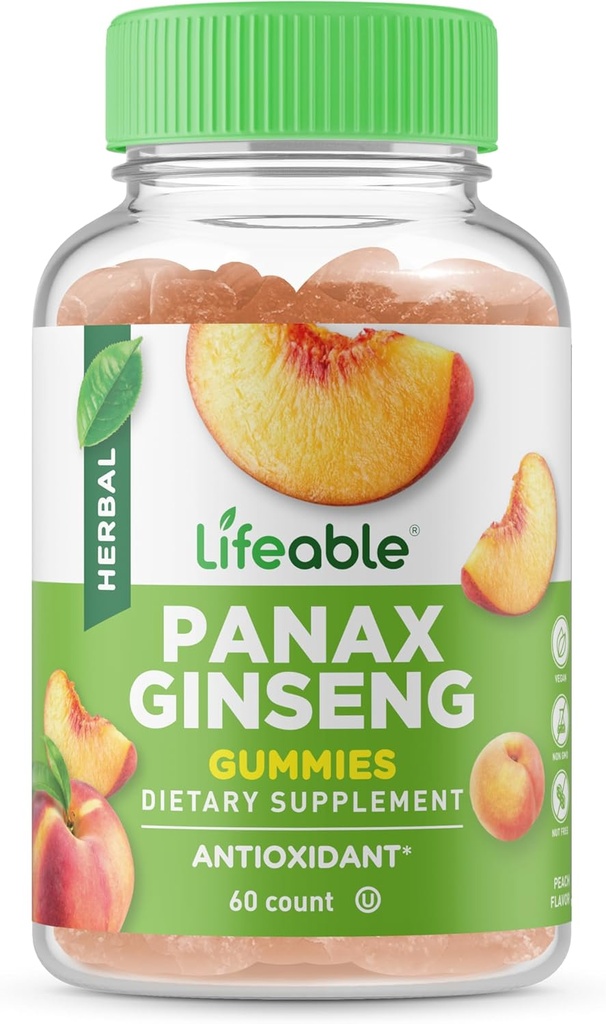 Živé Panax Ginseng dodatek 124; Velký Ochutnávání ženšen doplňky 124; Panax Ginseng Extract 124; Ginseng Gummies pro ženy, muže, dospělé 124; 90 Gummies