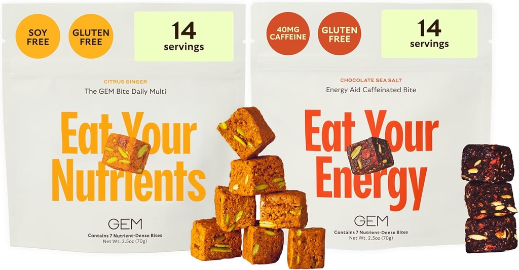 GEM Daily Superfood and Energy Support for Women & Men, Natural Whole Foods with Essential 20 + Whole- Food Vitamins, Minerály, superfoods, prebiotika, Clean Energy Variety Pack, 28 Servings