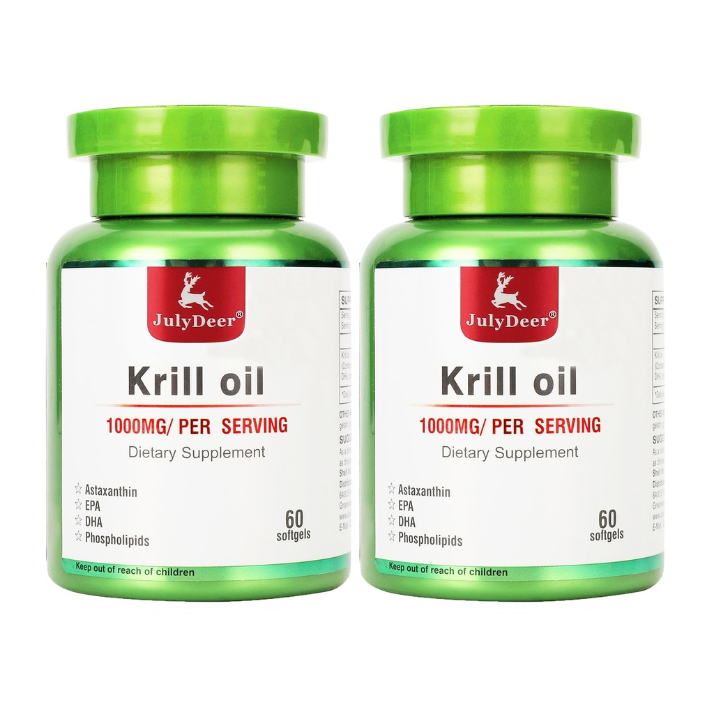 2 Lahvičky Antarktida Krill Oil 1000 mg s Omega-3s EPA, DHA, Astaxanthin a Fosfolipidy 60 Softgels dodatek č. Fishy Aftachment for Joint, Heart, Brain and Immunity - 120 Softgels
