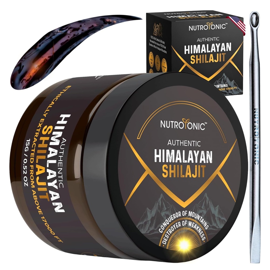 NutroTonic ® Authentic Himalayan SHILAJIT ® PHARMA124; 60 dní sušená organická nejpotentnější Premium Resin 124; Lab Tested for Safety PHARMA124; Natural Source of Fulvic Acid + 86% & Humic Acid + 10%