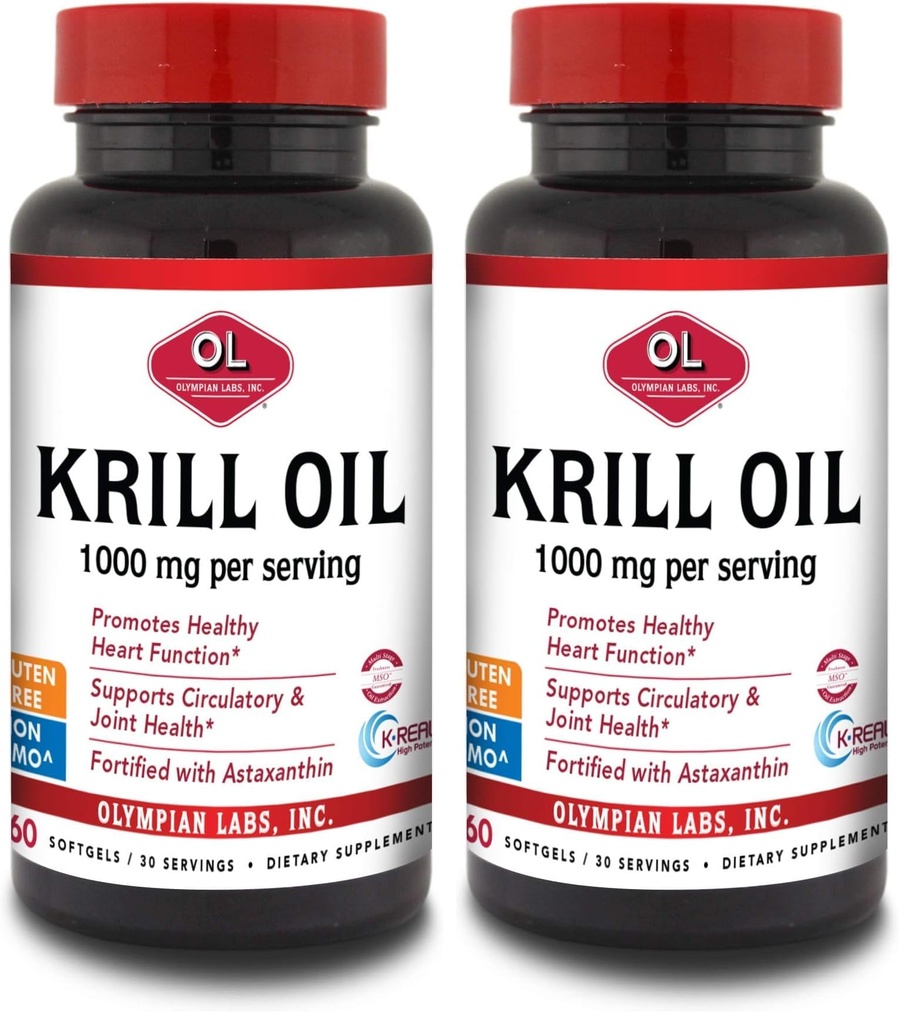 Olympian Labs Antarktida Krill Oil, 1000mg Caps with Astaxanthin, Omega-3, EPA, DHA, Imunity, Joint & Brain Support, 60 Softgels (Balení po 2)