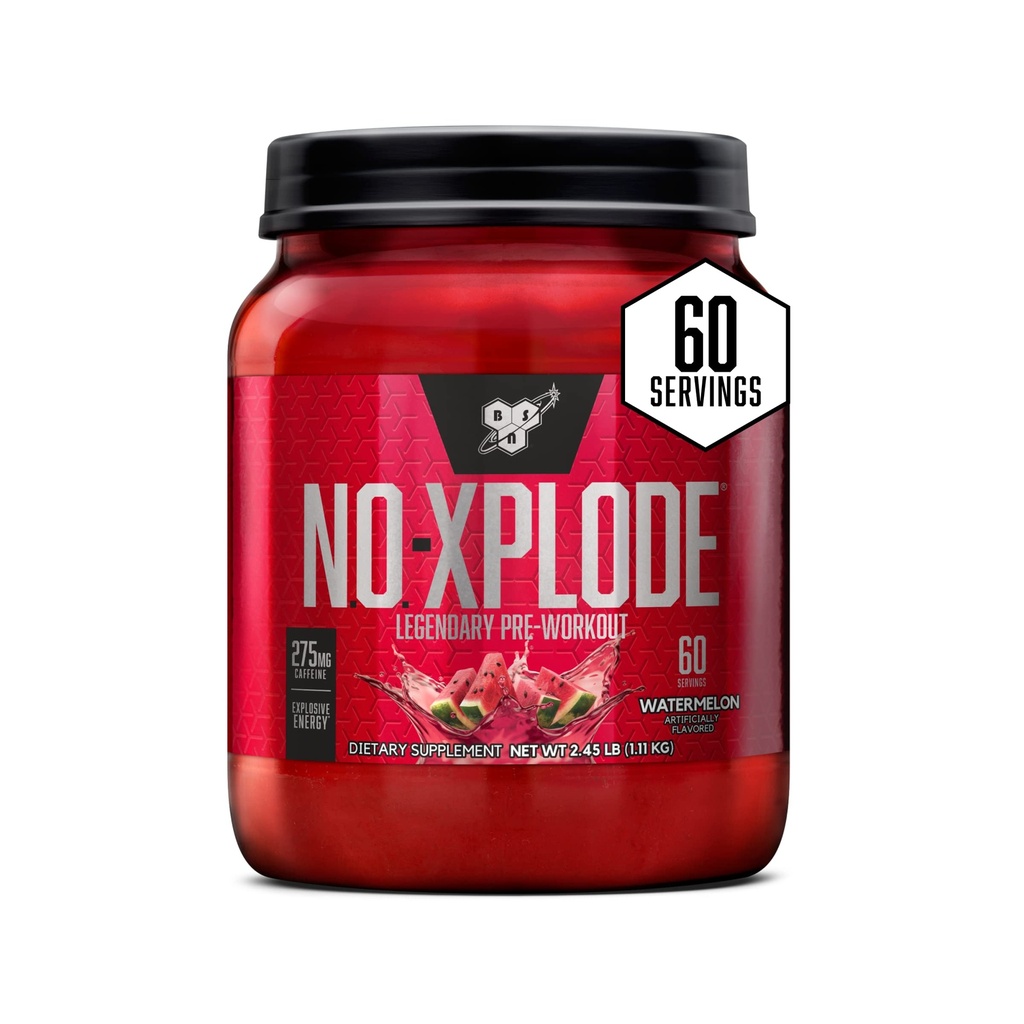 BSN N.O.-XPLODE Pre Workout Powder, Energetický dodatek pro muže a ženy s creatine a beta- Alanin, Flavor: Meloun, 60 Služeb