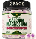2 Pack - Rostlinné vápníkové gumy 600 mg s vitaminem D3 K2, hořčík, zinek pro sílu kostí, bezcukerné vápníkové doplňky pro ženy a muže (certifikovaný Vegan) z udržitelně organické červené řasy