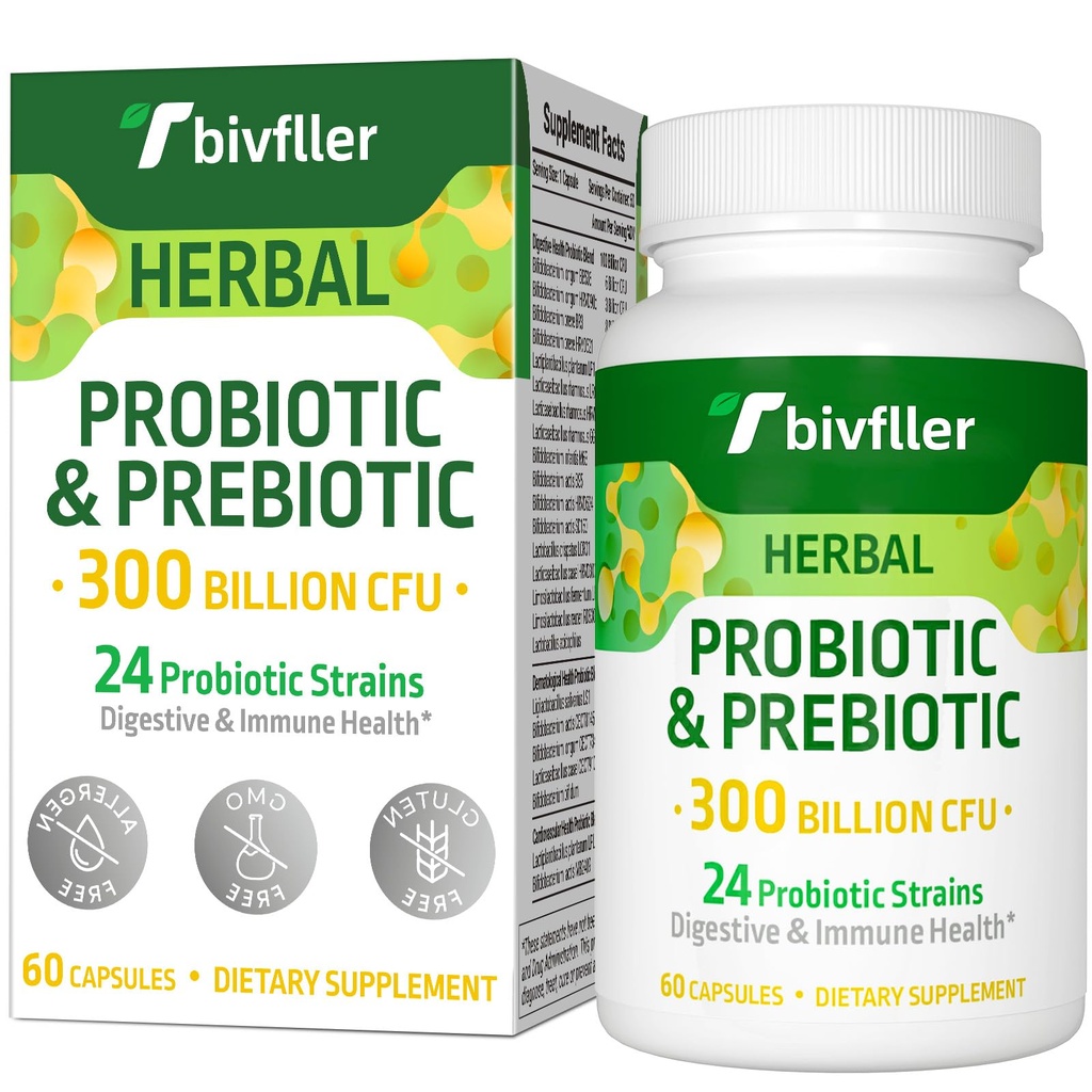 Probiotika pro ženy Men- 300 miliard CFU, 24 Strains Probiotic + 15 Organic Herbs Prebiotics Blend, Pre a Probiotika, pro stravovací zdraví, imunitní & Gut, Diarhea, Bloating, Vegan, 2 měsíce dodávky