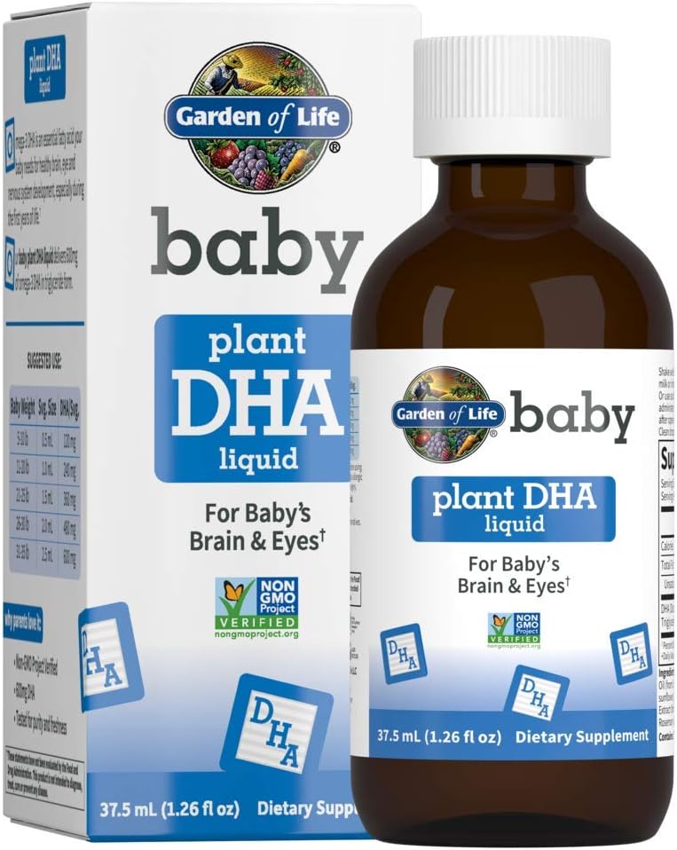 Zahrada života DHA DHA Drops, 600mg Omega 3 DHA Vegan pro Baby 's Brain & Eyes from Vegetarian Friendly Plant Based Source (No Fish Oil) for Mimies & Toddlers, 37,5 ml (1.26 fl oz) Liquid