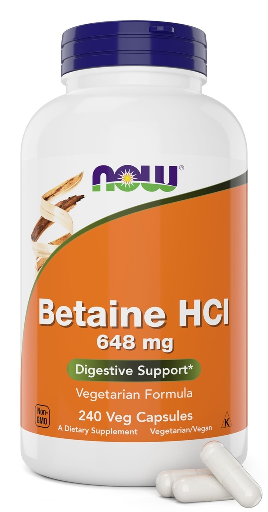 Nyní Betaine HCl 648mg 240 Veg Kapsle (Balení po 2) - Digestivní Enzymy dodatek - Vylepšená s Pepsin proteázou pro podporu protein trávení