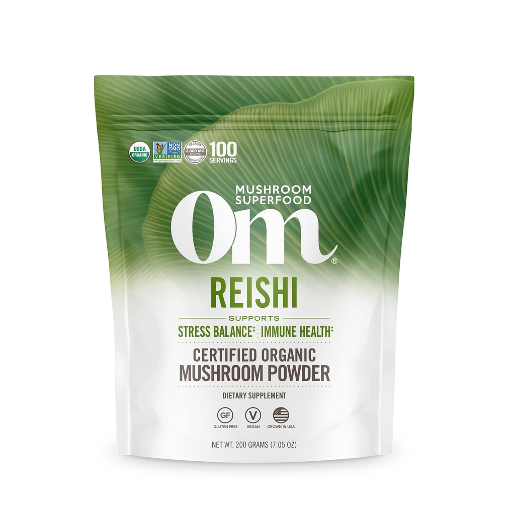 Om Houba Superfood Reishi Organic Houba Powder, 100 Servings, Organic Adaptogen Powder for Stress Relief and Immunication Health