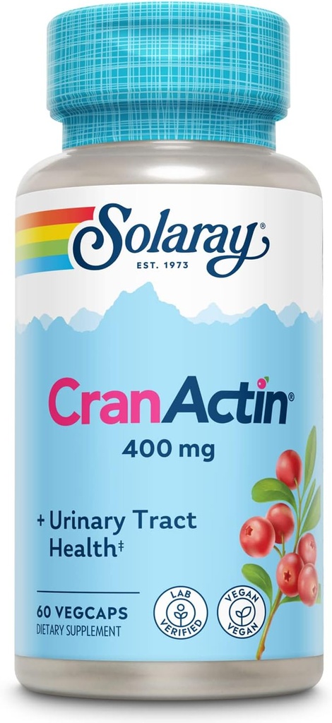 SOLARAY Cranactin Cranberry Extract 400 mg - Brusinkové doplňky pro ženy a muže - močová měchýř a močová trakt Podpora zdraví s vitaminem C - Vegan, 60denní záruka (60 CT)