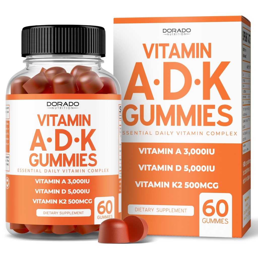 ADK Gummies Vitamin D3 K2 (60 Sugar Free Gummies) Vitamin D3 K2 10000iu / 5000iu - dodatek k D & K - 10 Vegan dodatek - Delicious Raspberry Flavor - Non GMO & USA Made - 60 Počet