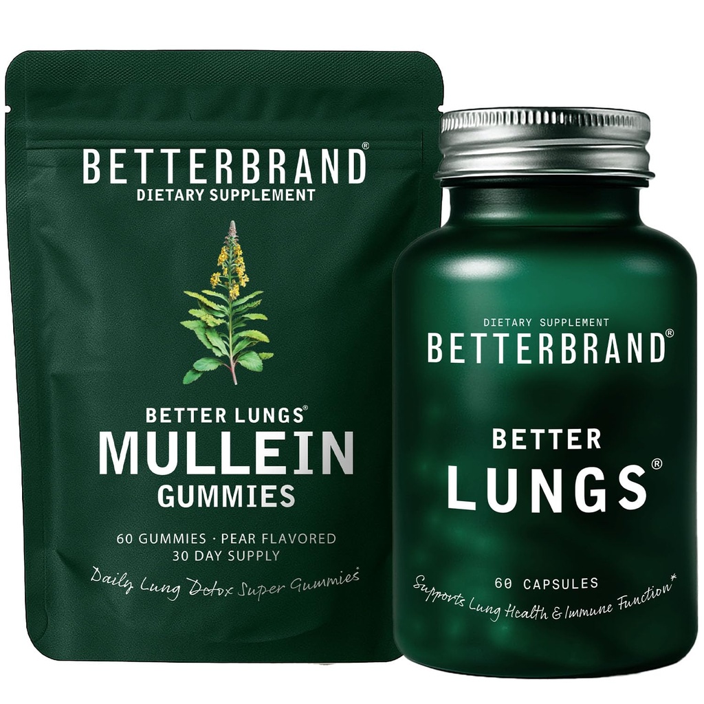 Betterbrand Better Lungs Health Pack - BetterLungs & Mullein Gummies - Kompletní Respirační Wellness Pack: BetterLungs & Mullein Gummies - 30 denní dodávka