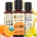 Organic Liquid Vitamin D Kapky pro děti a dospělé, Cukr zdarma. Snadné použití 1000 IU / kapka v Coconut MCT Oil. Trvalé měsíce, Nejlepší pro vysoké dávky. Max Absorpce VIT D3 dodatek. Velká chuť (Citrus)
