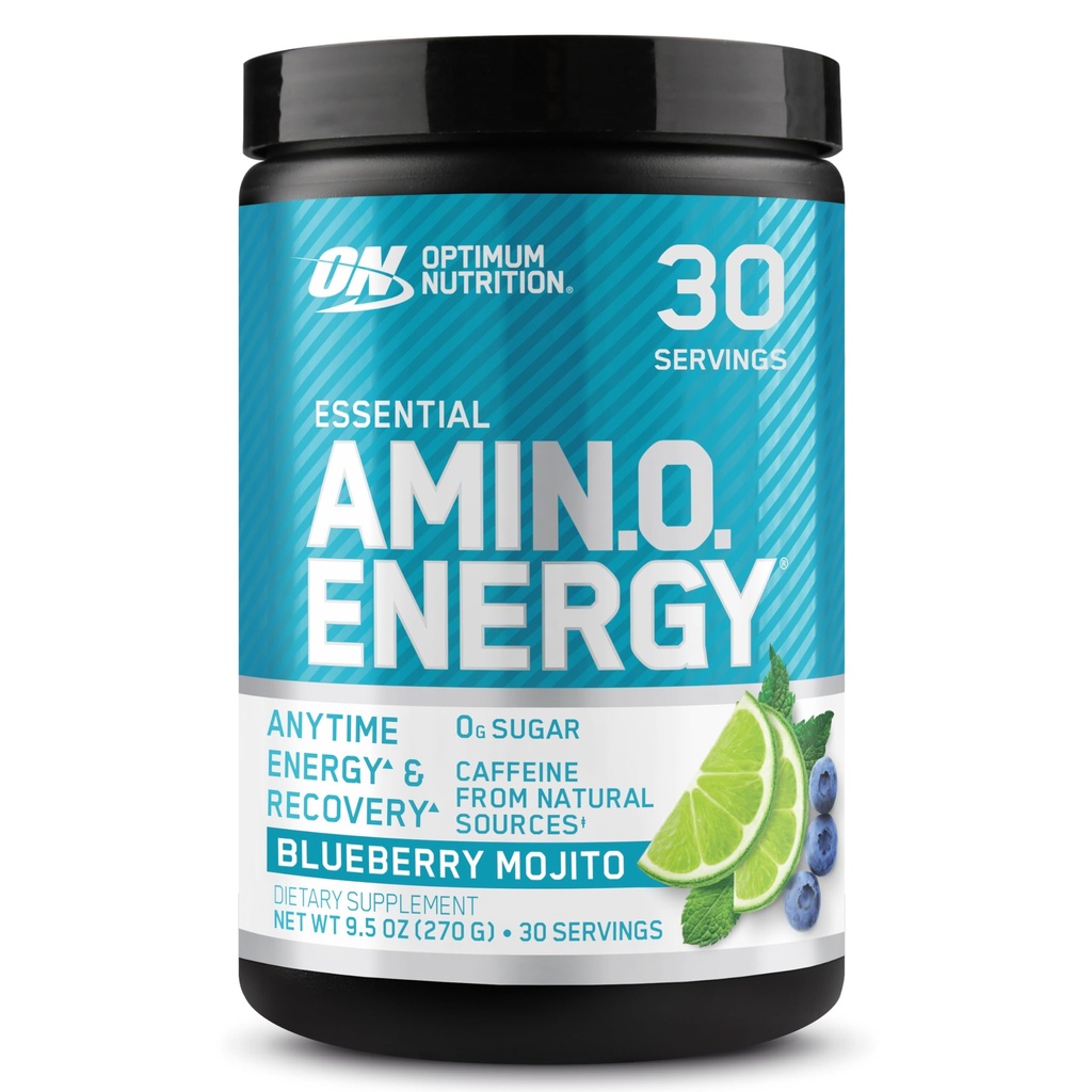 Optimum Nutrition Amino Energy - Předcvičení se zeleným čajem, BCAA, aminokyseliny, Keto Friendly, Green Coffee Extract, Energy Powder - Blueberry Mojito, 30 Služeb (Balení May Vars)