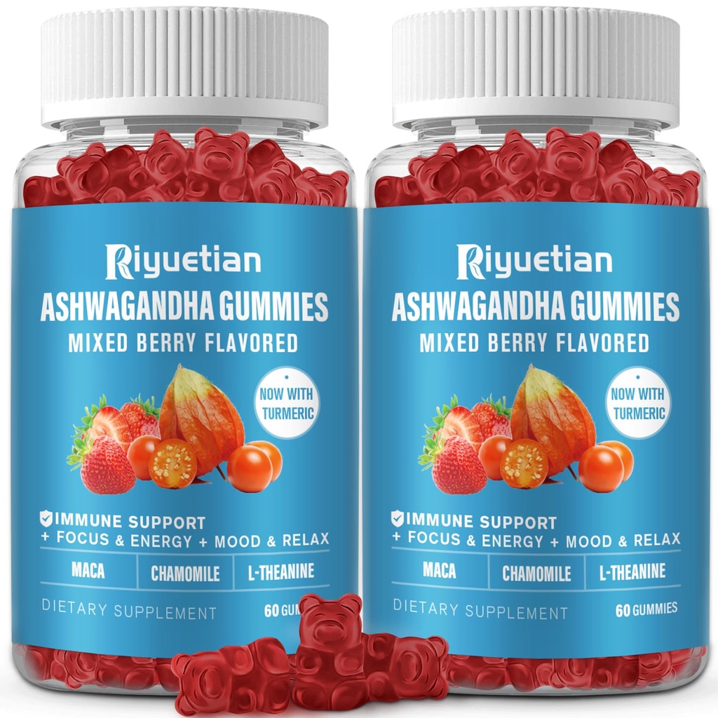 Ashwagandha Gummies pro ženy a muže - Imunitní podpora a zvýšená energie - Ashwagandha doplňky pro muže a ženy - Přírodní jahodové aroma (120 Počet)