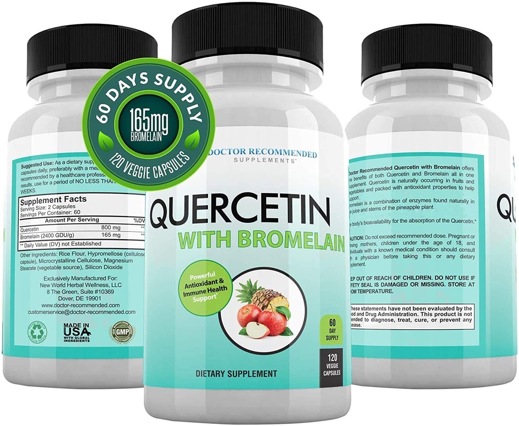 DOKUMENTOR DOPORUČUJE DOPORUČENÉ DOPORUČUJE Quercetin 800mg w / Bromelain 165mg per Servin- 120 Veggie Capsules- Full 60 Day Supply, Vitamin dodatek k podpoře a bioflavonoidy, gluten zdarma, Non- GMO