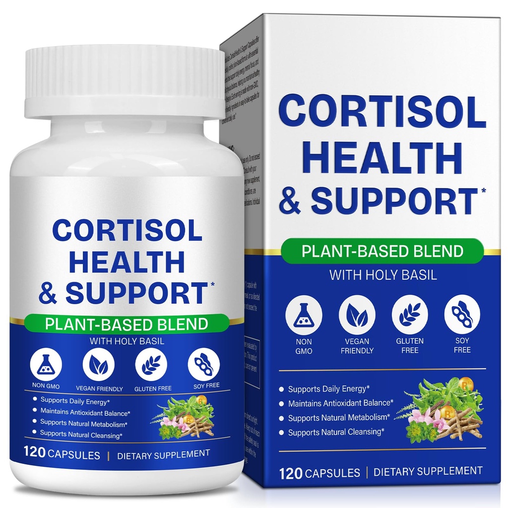 Cortisol & Adrenal Support 600mg for Lowering Cortisol, with Ashwagandha, Holy Basil &Rhodiola Rosea, Plant-Based Hormone Balance Supplement, Natural Mental Clarity, Gluten Free, Vegan-4 Month(120Pcs)