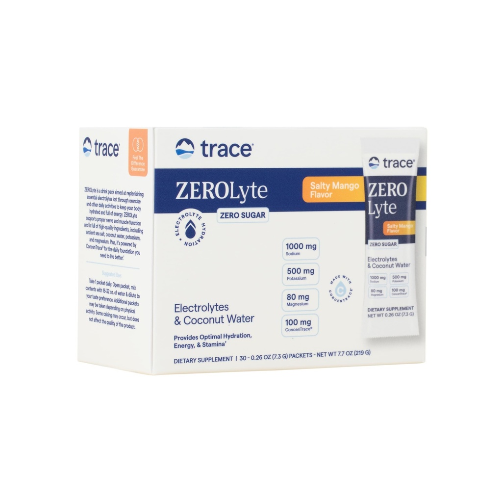 Stopy Minerály ZeroLyte - Drink Mix Powder Supports Hydration & Energy - Podpory zdravé nervové a svalové funkce - Podpora srdce a stravovací zdraví - Salty Mango, 30 Packets (30 Servings)