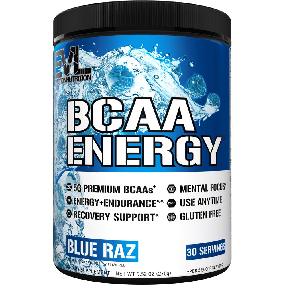 EVL BCAA Aminokyseliny Powder - BCAA Energy Pre Workout Powder for Muscle Recovery Lean Growth and Endurance - Rehydratační příspěvek Recovery Drink with Natural Caffeine - Blue Raz