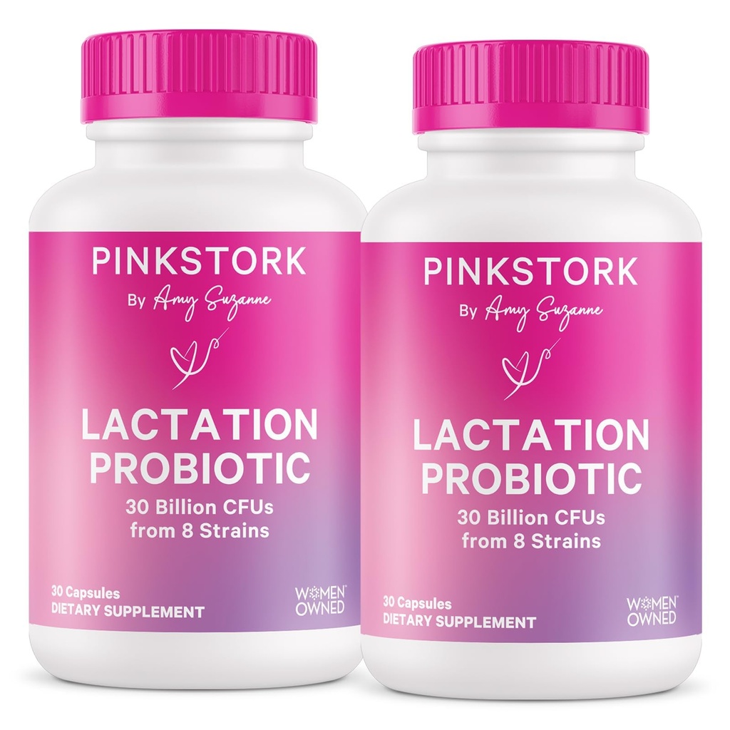 Pink Stork Kojení Probiotic - 30 miliard CFU Multi Strein Postnatální Probiotika pro kojící ženy - Podpora prsu Mléko & Gut Zdraví, Postpartum Essentials, 60 Kapsle