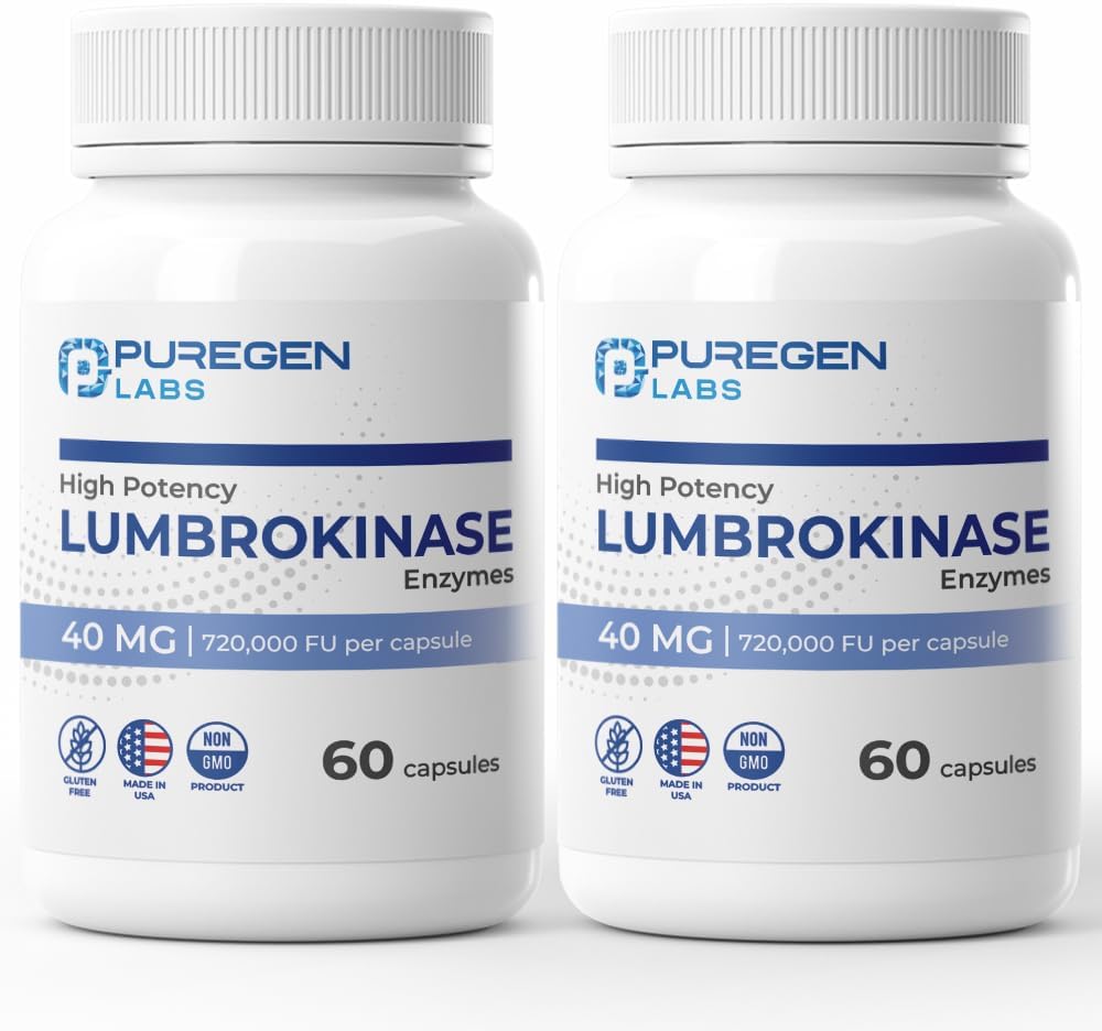 Puregen Labs Lumbrokinase 40 mg na kapsli s vysokým potenciálem dodatek 124; Vysoká aktivita Lumbrokináza Enzymes CLAS124; No Harmful Additives CLAS124; Non- GMO CLAS124; Gluten Free CLAS124; Made in USA - Celkem 120 Vegetariánské kapsle